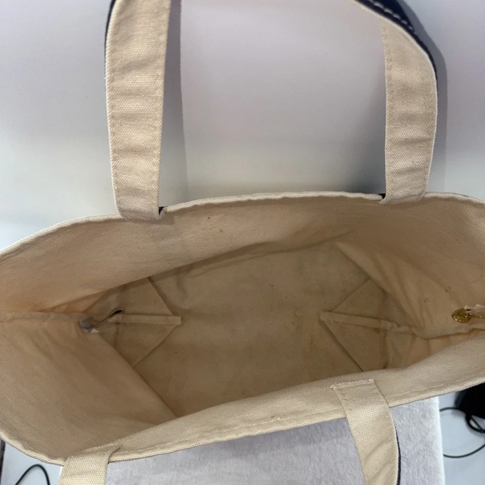 Lands End White Navy Canvas Boat Tote Bag Beach  XLarge  23x16 Made USA Vtg 90s